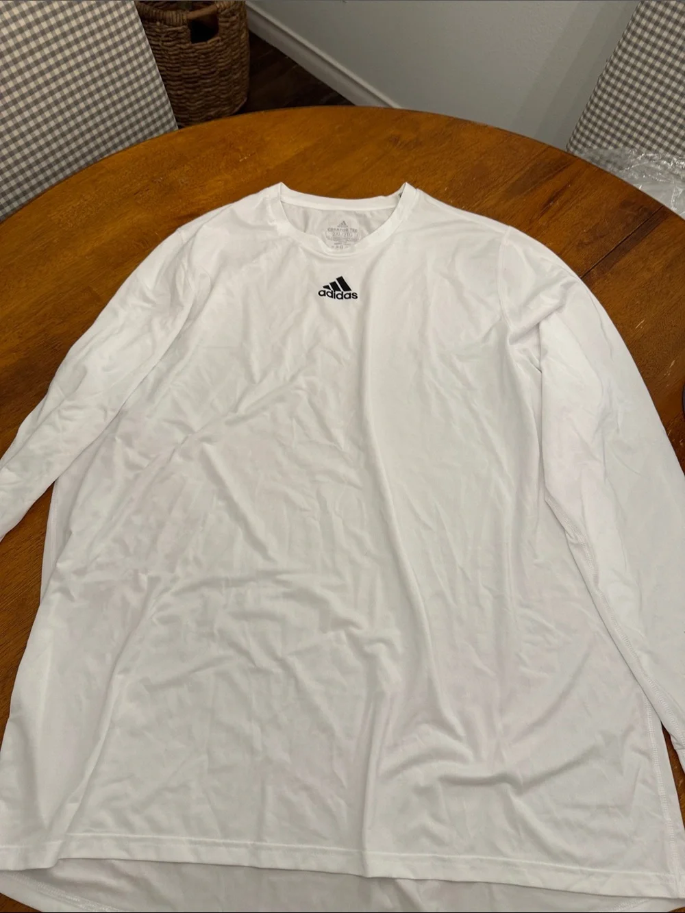 adidas White Long Sleeve Performance Tee with Black Logo